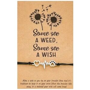 NEW Dog Paw Print Heartbeat and Heart Adjustable Bracelet Black/Silver